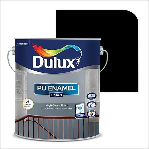 Dulux PU Enamel Black 500 ml High Gloss Finish Paint for Interior Exterior Metal