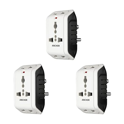 ANCHOR 6A 3 Pin Multi Plug Socket Travel Adapter with Universal Socket, 3 Pin Mu