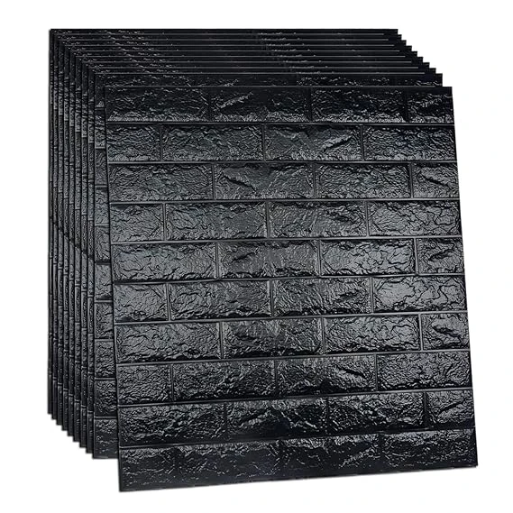 SAYFINE 3D Wall Stickers Wallpaper - Self-Adhesive PE Foam Brick Design, Black (