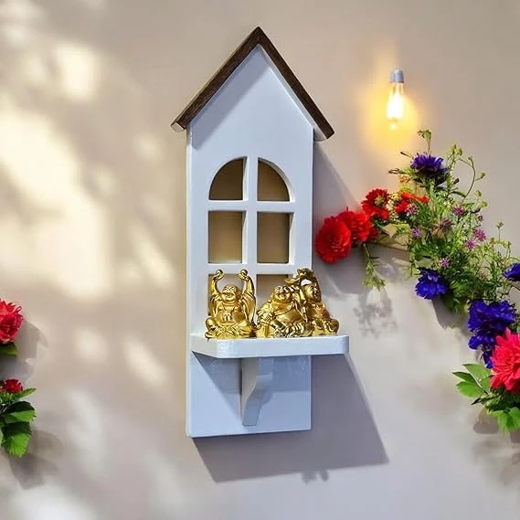 AESTHETIC DECOR Wooden hut Window Design Decorative Foldable Wall Accent Shelf B