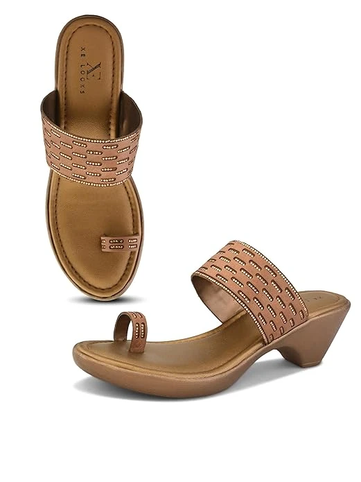 XE Looks Wedge Toe-Ring Sandals for Women | Perforated Pleated Upper Strap with 