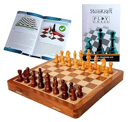 StonKraft 12"X 12" Collectible Foldable Wooden Chess Game Board Set with Magneti