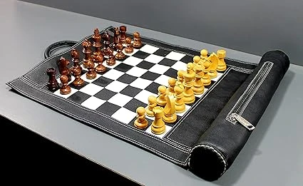 StonKraft 19" x 15" (Chess Board Size 12" x 12") Genuine Roll-Up Leather Chess S