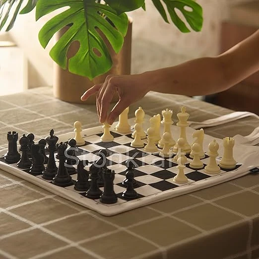 Stonkraft Roll-up Chess Board with Chess Pieces – Dual Purpose Portable Chess Ma