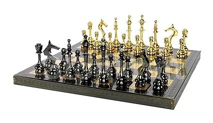StonKraft 15" X 15" Collectible Marble Chess Game Board Set + Brass Crafted Piec
