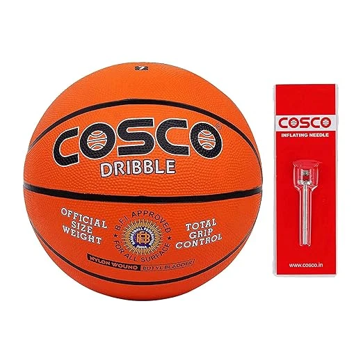 Cosco Rubber Basketball with Hand Pump, Size 7 (Multicolour)