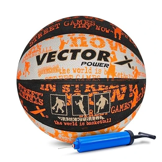 Vector X Power Rubber Moulded Indoor/Outdoor Basketball with Butyl Bladder, Blac
