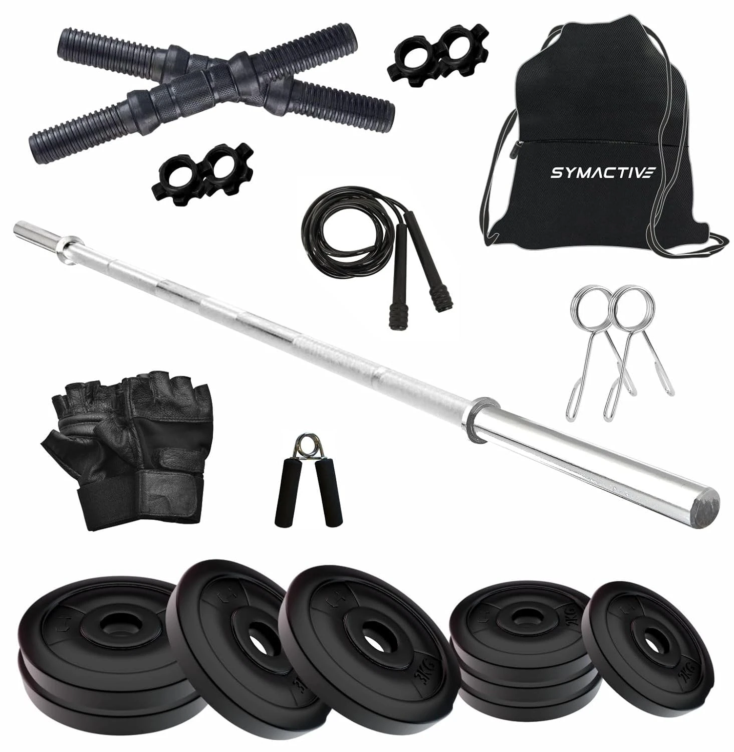 Amazon Brand - Symactive 20 KG PVC Home Gym Set with Accessories & Gym Bag (20 K