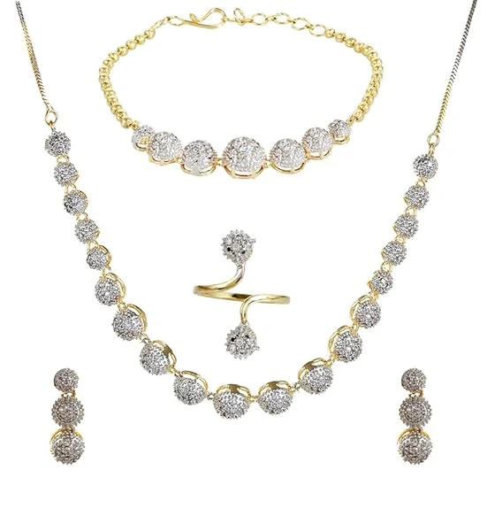 YouBella Jewellery Set for Women American Diamond Combo of Choker Necklace Set w