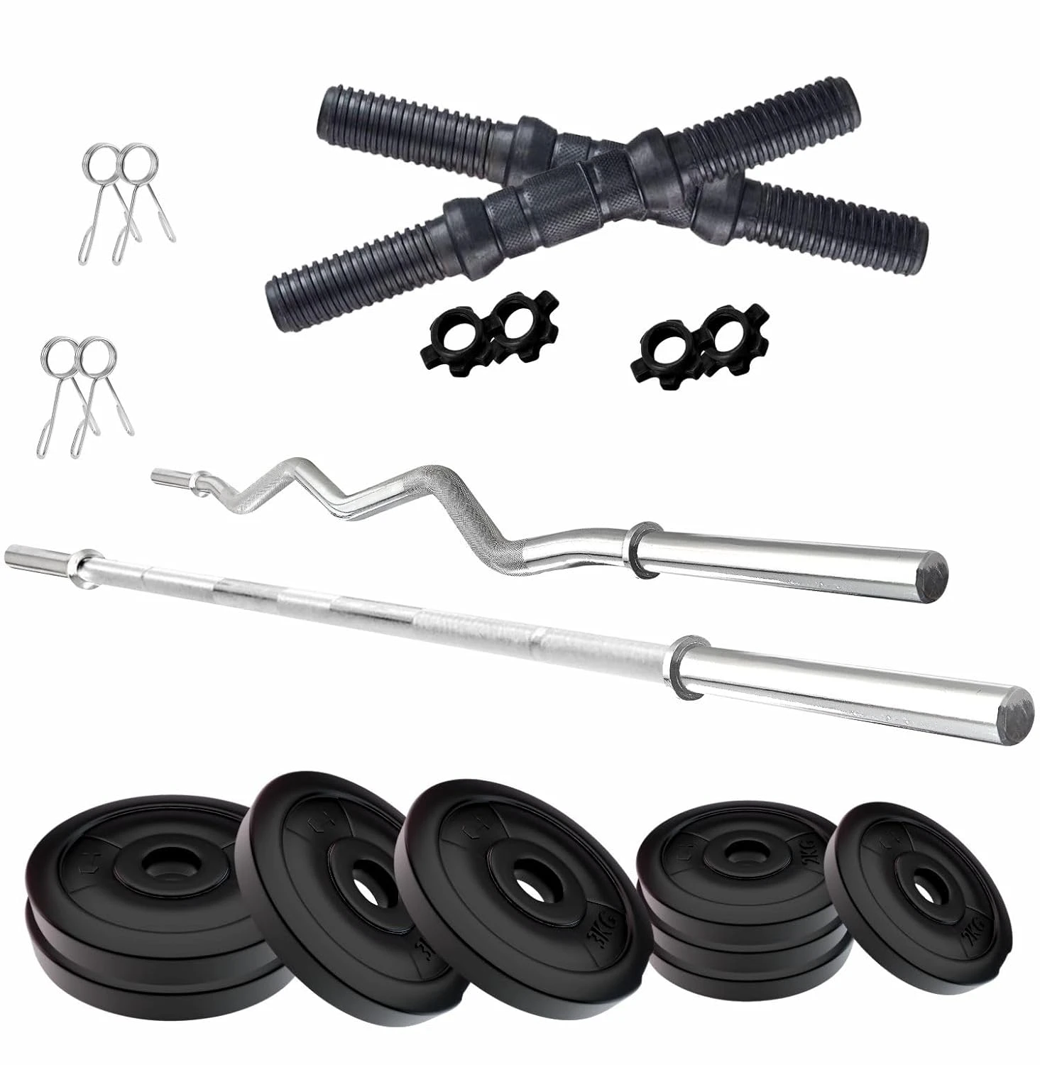 Amazon Brand - Symactive 20 KG PVC Home Gym Set with One 5 Ft Plain + One 3 Ft C