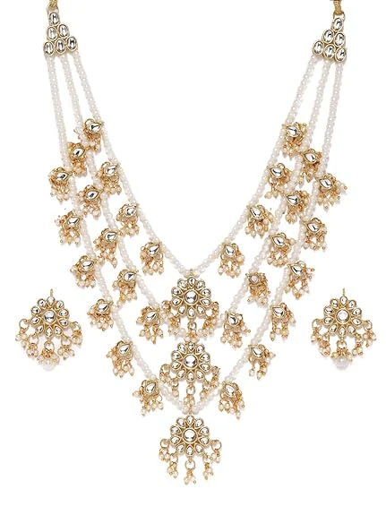 ZAVERI PEARLS Ethnic Kundan & Pearls Multi Layers Bridal Necklace Set For Women-