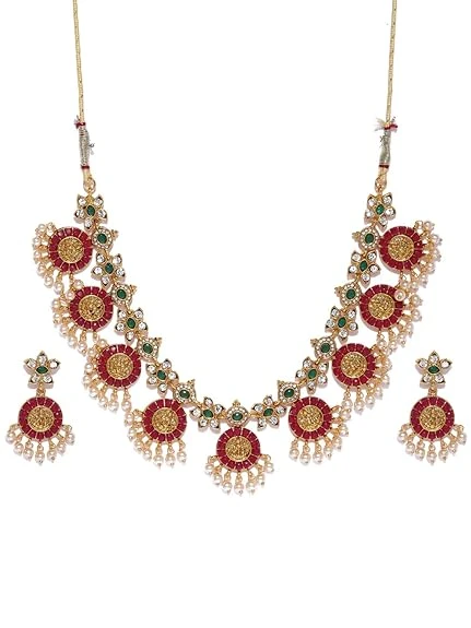 ZAVERI PEARLS Gold Tone Traditional Temple Choker Necklace Set For Women-ZPFK898