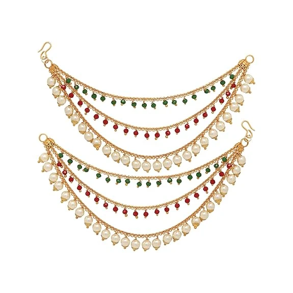 ZENEME Women's Golden Gold Plated Long Hair Chain Jewellery Earring