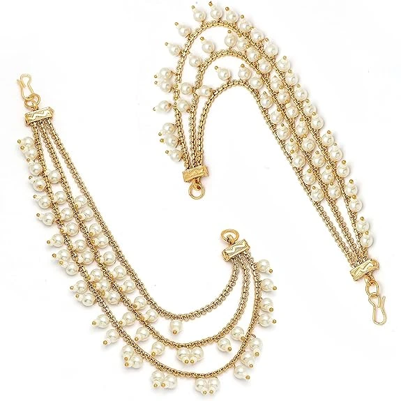 ZENEME Women's Golden Gold Plated Long Hair Chain Jewellery Earring