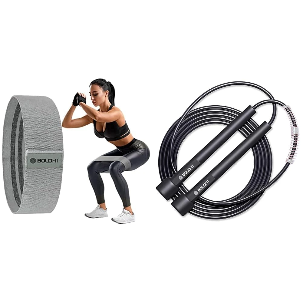 Boldfit Fitness Pro | Resistance Band (Light, Hip/Legs) + Skipping Rope (Adjusta