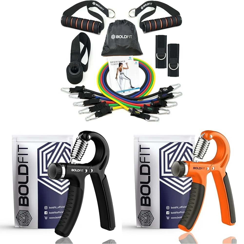 Boldfit: Resistance Tube Set with Handles (11 Pieces Tube Set, Multicolor), Adju