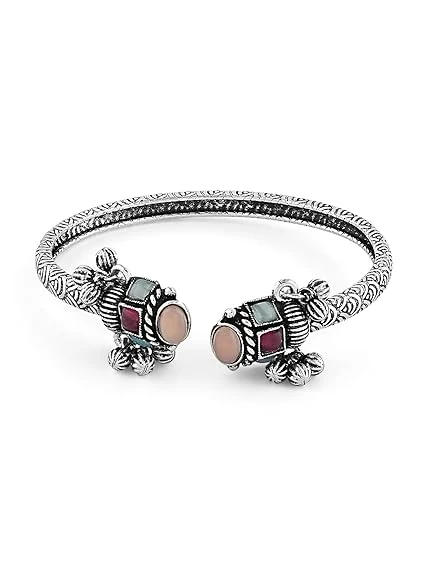 ZAVERI PEARLS Multi For Women-Color Silver Artificial Stones Embellished Kada Br