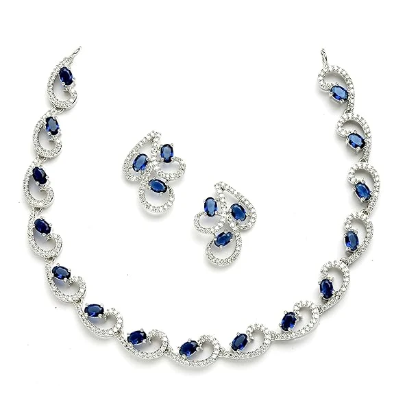 ZENEME Rhodium-Plated with Silver-Toned White Cubic Zirconia & American Diamond 