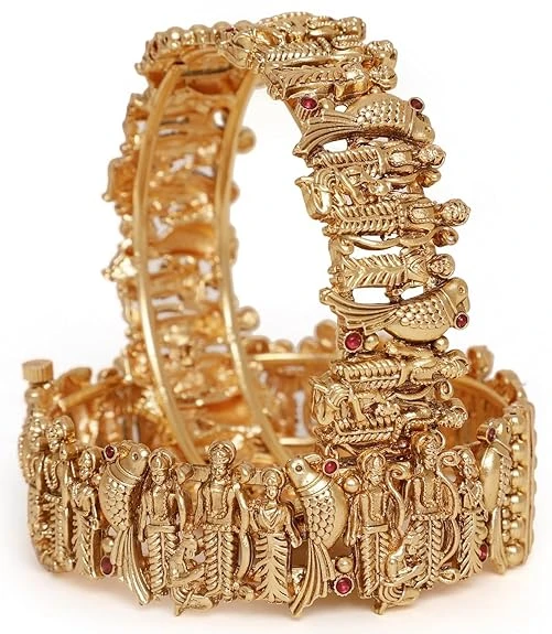 Shining Diva Fashion 18k Gold Plated Lord Ram Sita Bangles for Women | Set of 2 