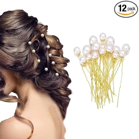 TEMPERIA (12pcs) Pearl U Pins Hair Accessories for Women & Girls - Decoration Pe