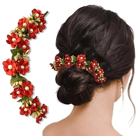 Temperia Hair Accessories For Women's & Girls -Stylish Red Rose Artificial Flowe