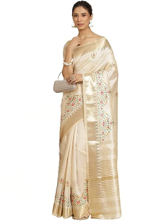 arriva fab Women's Kasavu Cotton Blend Saree With Blouse Piece