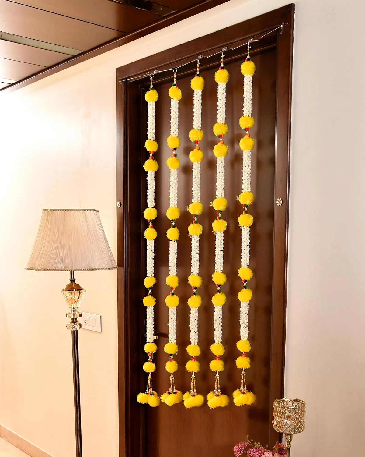 CraftVatika Pack of 5 Artificial Fluffy Marigold Flower Mogra Jasmine Strings Ha