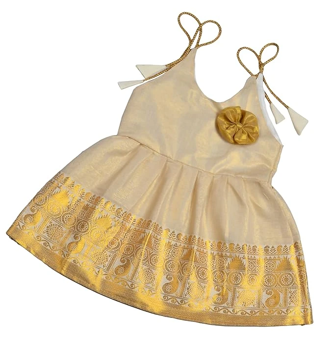 Sathiyas Baby Girls Kerala Onam Tissue Cotton Dress