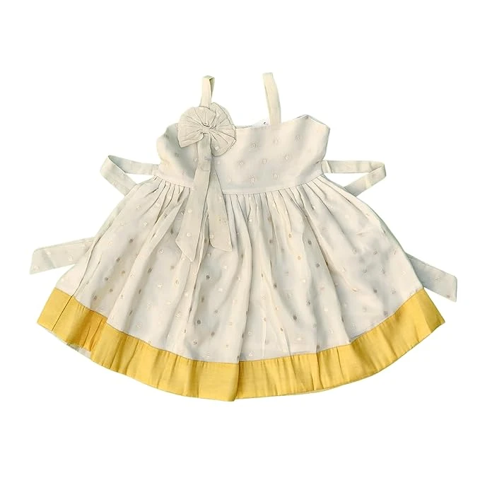 Nuts Clothing Onam Ethnic Frock for Girls Kerala Gold Color with White Floral De