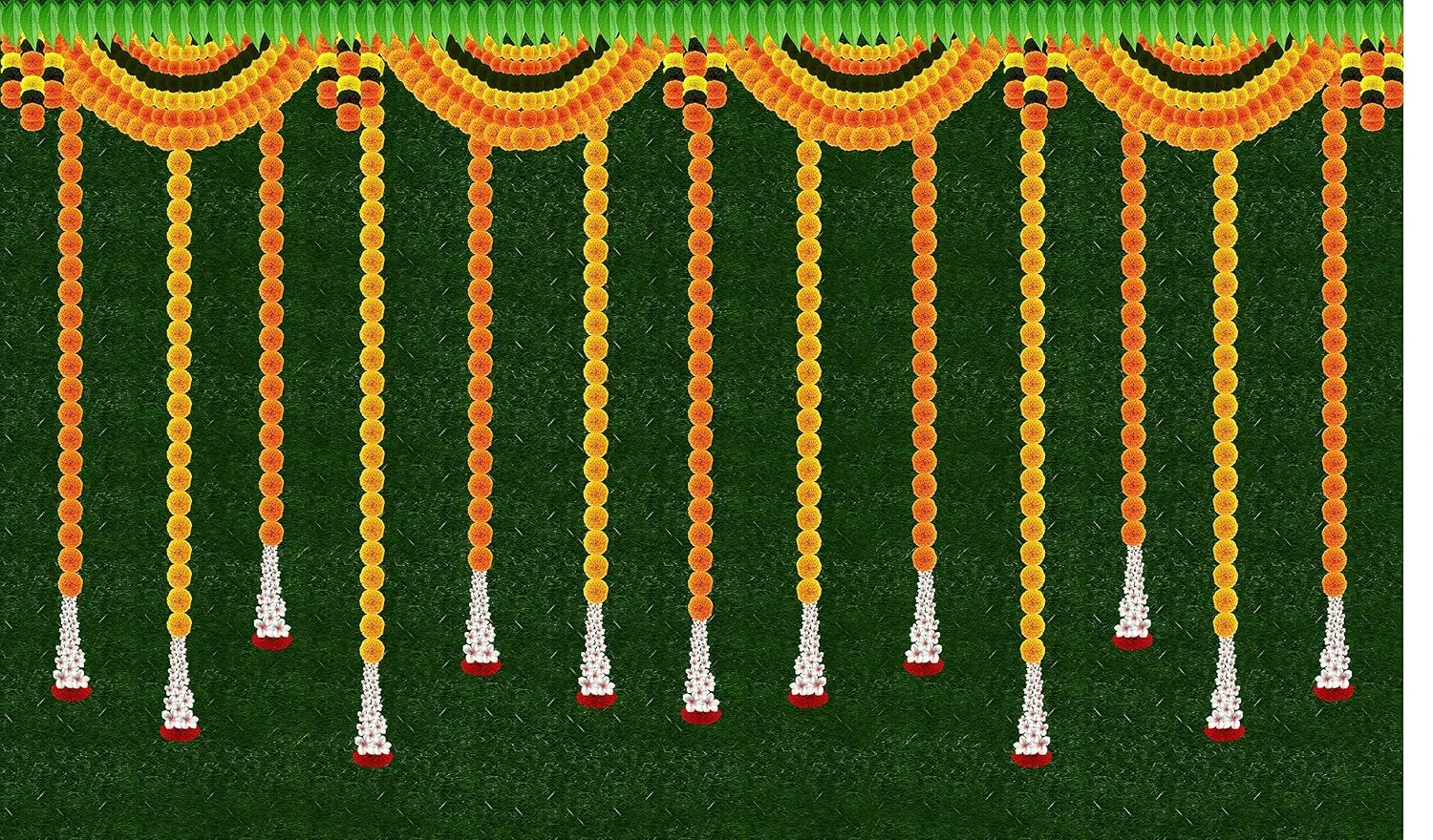 Backdropon Hanging Flower with Green Grass Background Design Backdrop for Pooja 