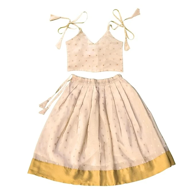 Skirt & Top Set for Girls: Traditional Onam Attire From NutsClothing | Golden Ka