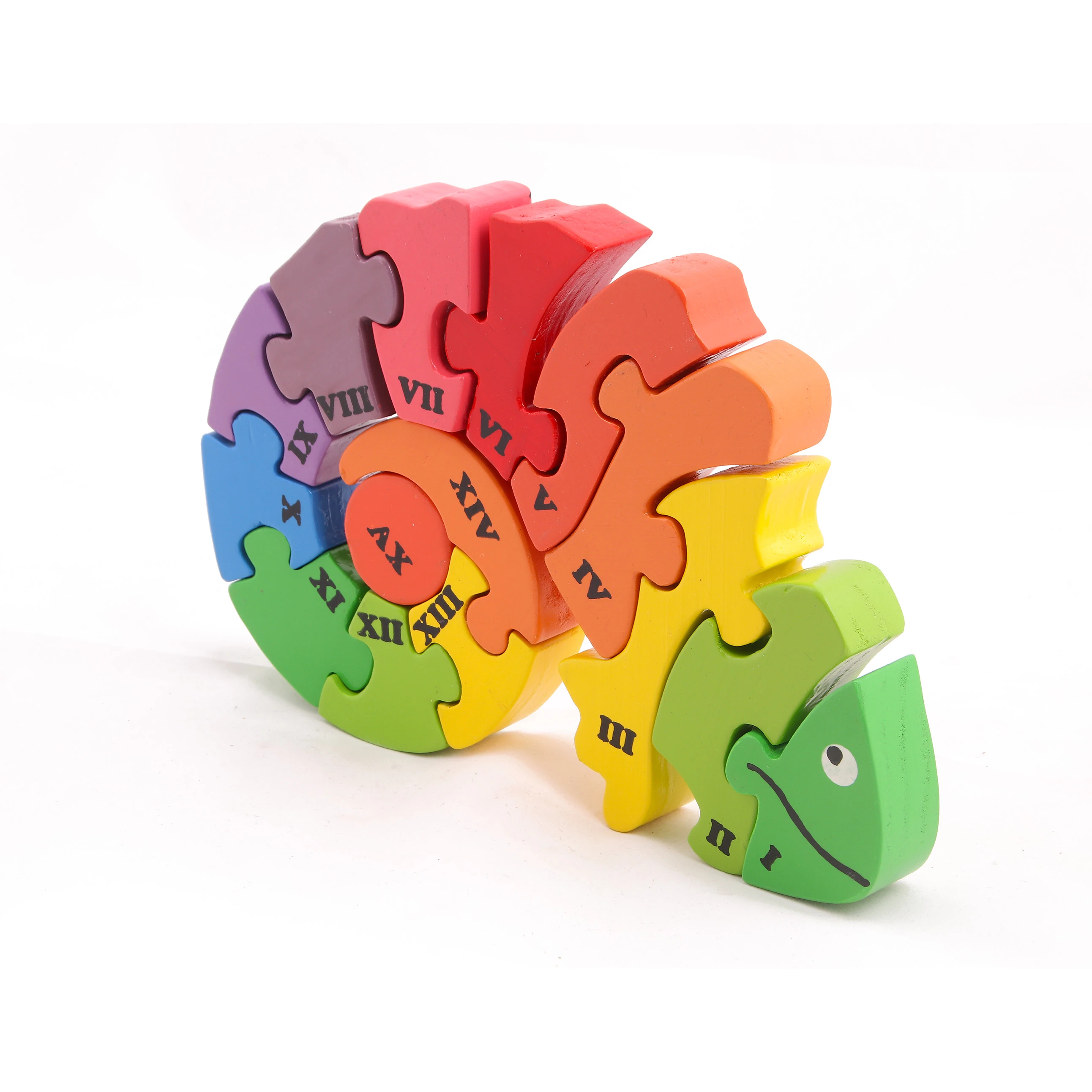 Eco-Friendly Wooden Chameleon Puzzle – Colorful Number Game for Early Learning