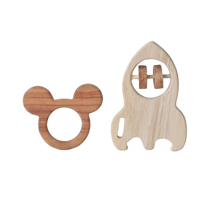 Opa Toys Wooden Mickey Mouse Teether & Rocket Rattle for Babies – 2 Pieces