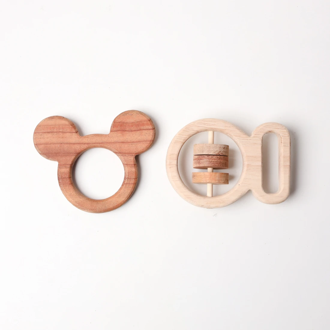 Opa Toys Wooden Mickey Mouse Teether & Grasping Rattle for Babies – 2 Pieces