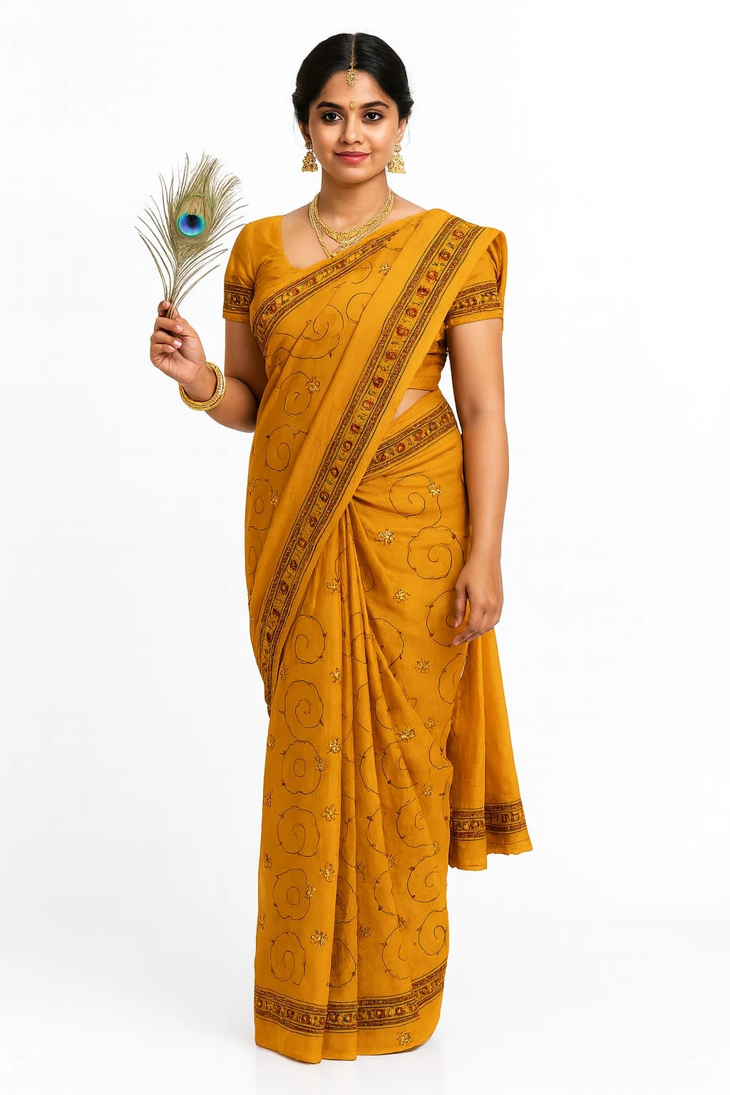 Combo Mustard Yellow and Olive Green Embroidered Saree with Designer Border (5.5