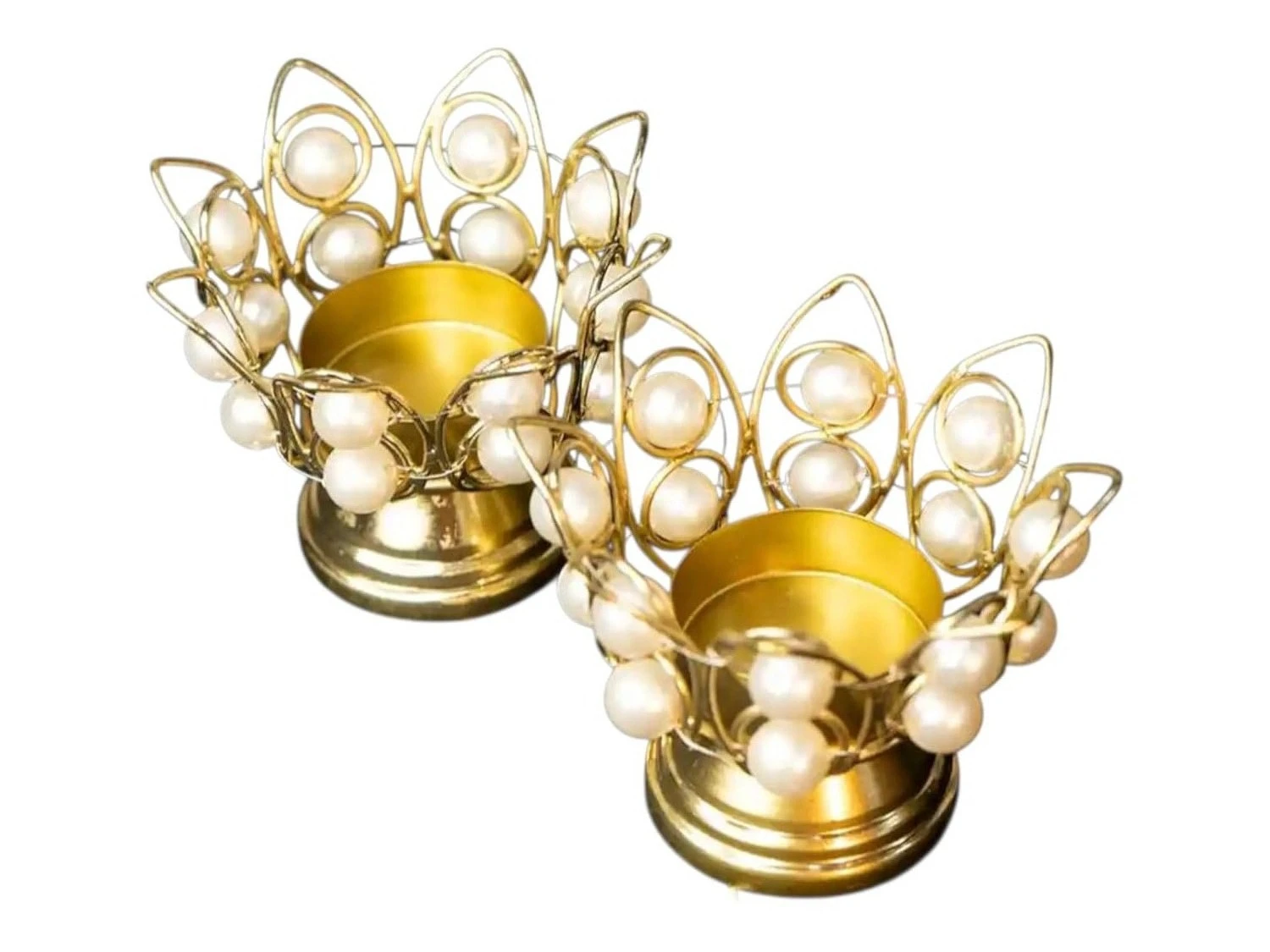 Pearl and Gold Decorative Candle Holders, Modern Metal Tea Light Stand Set, Eleg