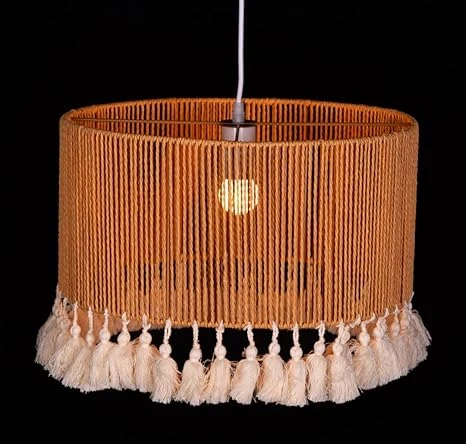 Bohemian Bamboo Chandelier, Cream White Tassel Pendant Light, Modern Ceiling Lam