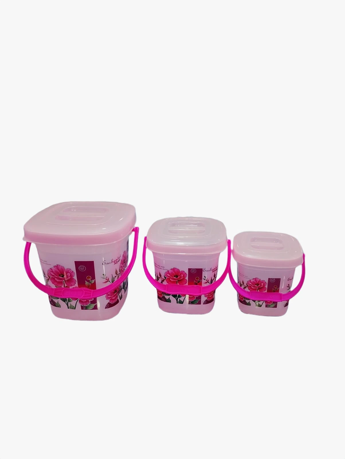 Combo of 3 Plastic Container Buckets 9 L, 5 L & 3 L (Pink)