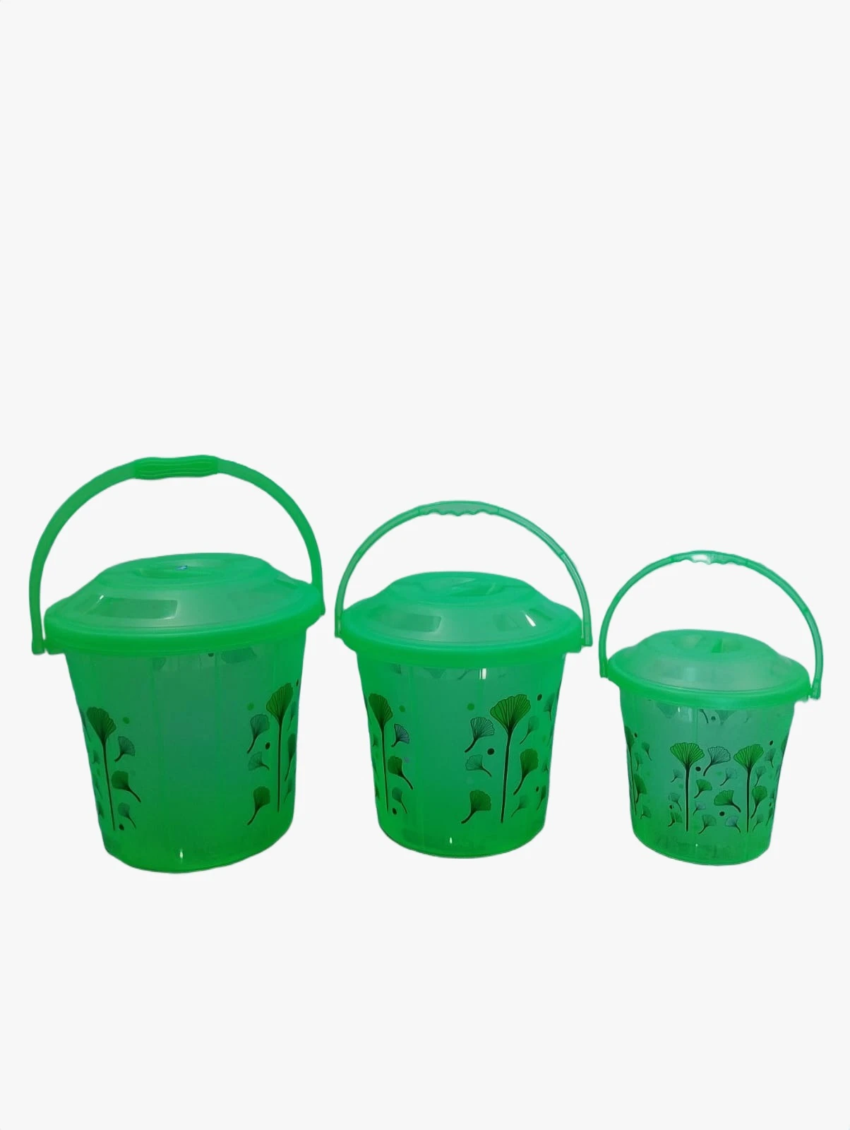 Combo of 3 Plastic Container Buckets - Green 17 L, 13 L & 7 L